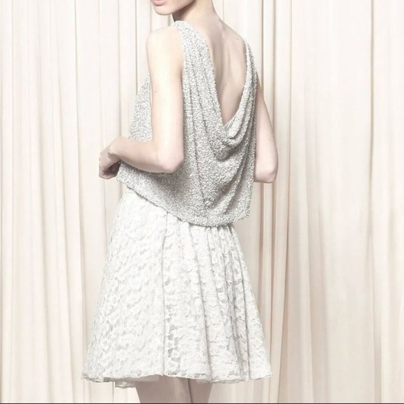 ALICE + OLIVIA hilta beaded silver lace mini dress size 2 - Picture 6 of 16